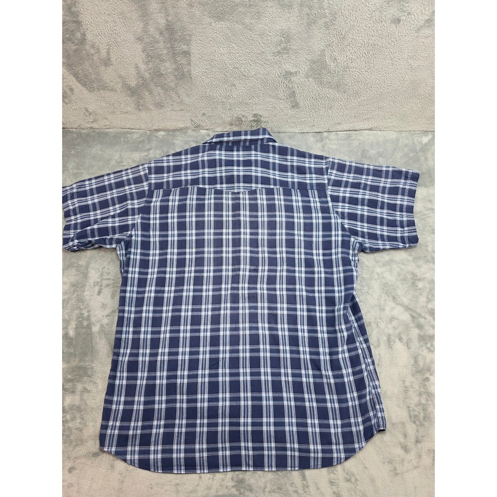 MWG Apparel Mens XL Short Sleeve Western Pearl Snap Plaid Shirt Navy Blue White - Picture 8 of 8